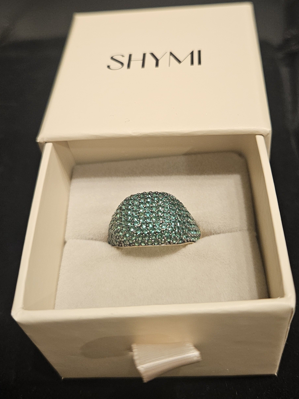 SHYMI Green Pavé Dome Ring with Sparkling Crystals Sterling Silver 925
